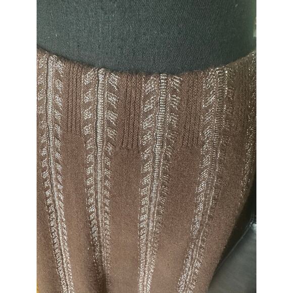 Luna Brown Boho Midi Skirt with Embroidered Vertical Stripes - Picture 2 of 4